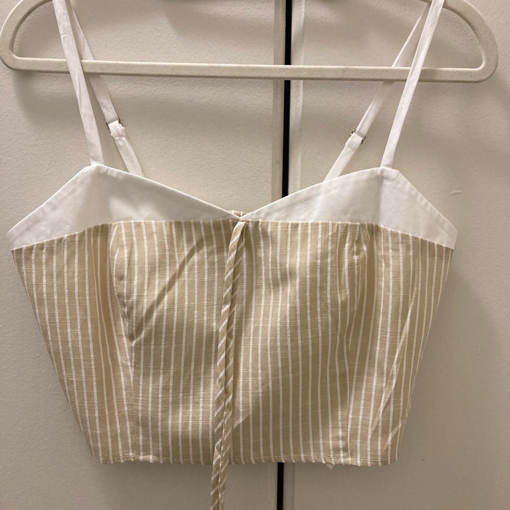 Moon River Beige and White Striped Crop Top